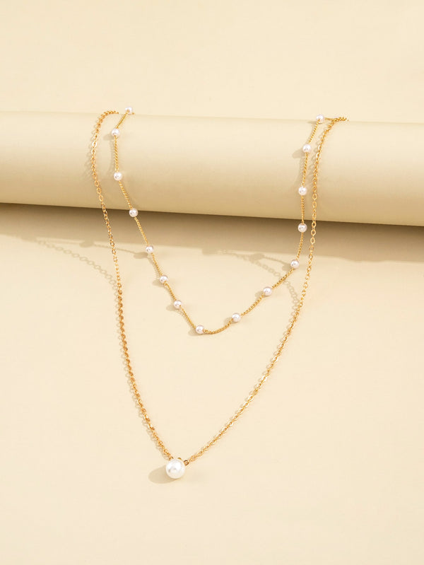 Faux Pearl Decor Layered Necklace