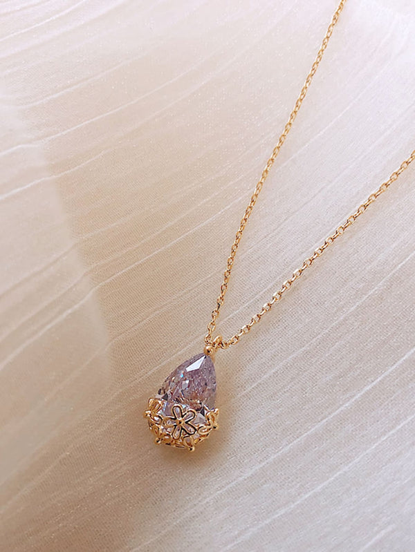 Faux Teardrop Crystal Charm Necklace