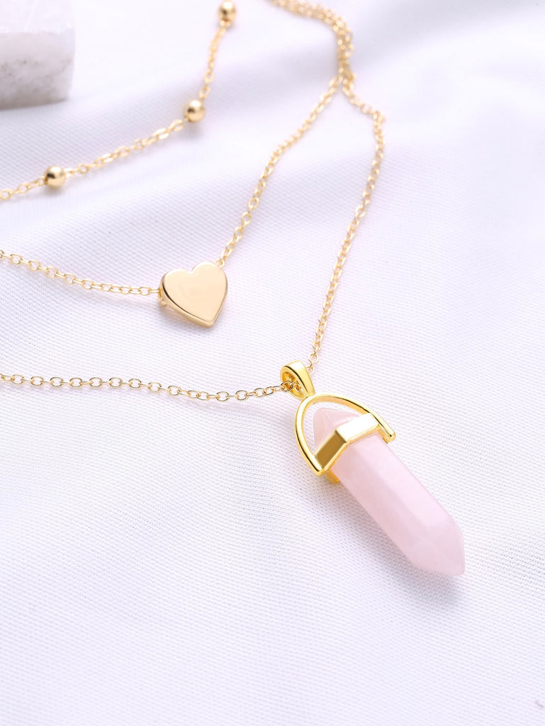 Gold Heart Pendant Layered Chain Necklace