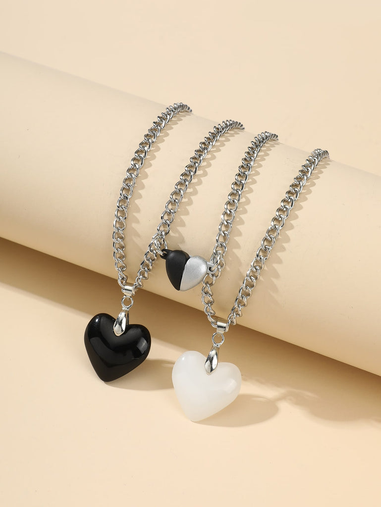 2pcs Couple Heart Pendant Necklace