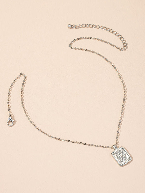 Letter Engraved Geo Charm Necklace