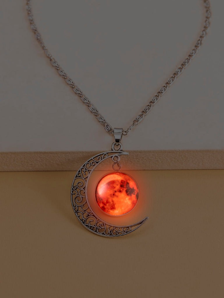 Glow In The Dark Round & Moon Charm Necklace