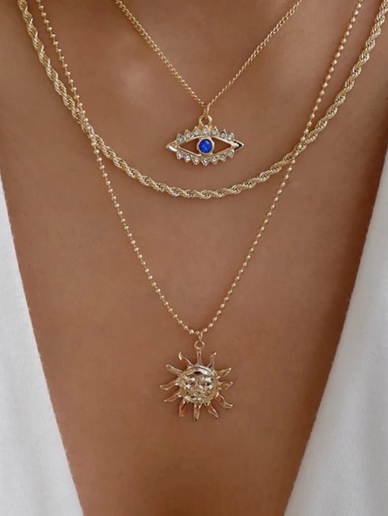 Sun Charm Layered Necklace