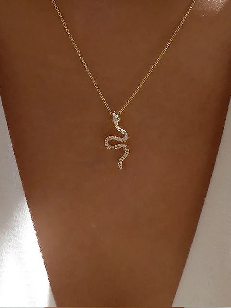 Rhinestone Snake Charm Necklace
