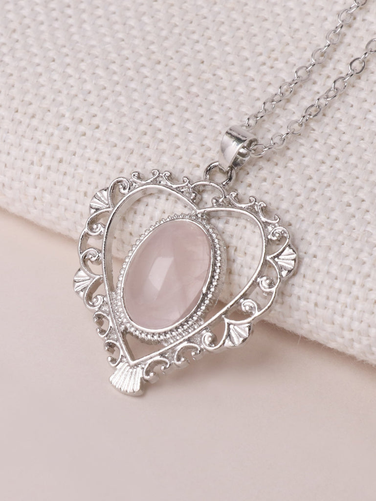 Oval Decor Heart Charm Necklace