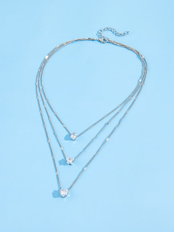Zircon Heart & Star Charm Layered Necklace