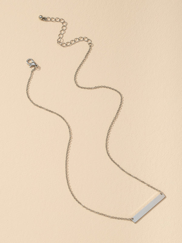 Rectangular Bar Charm Chain Necklace