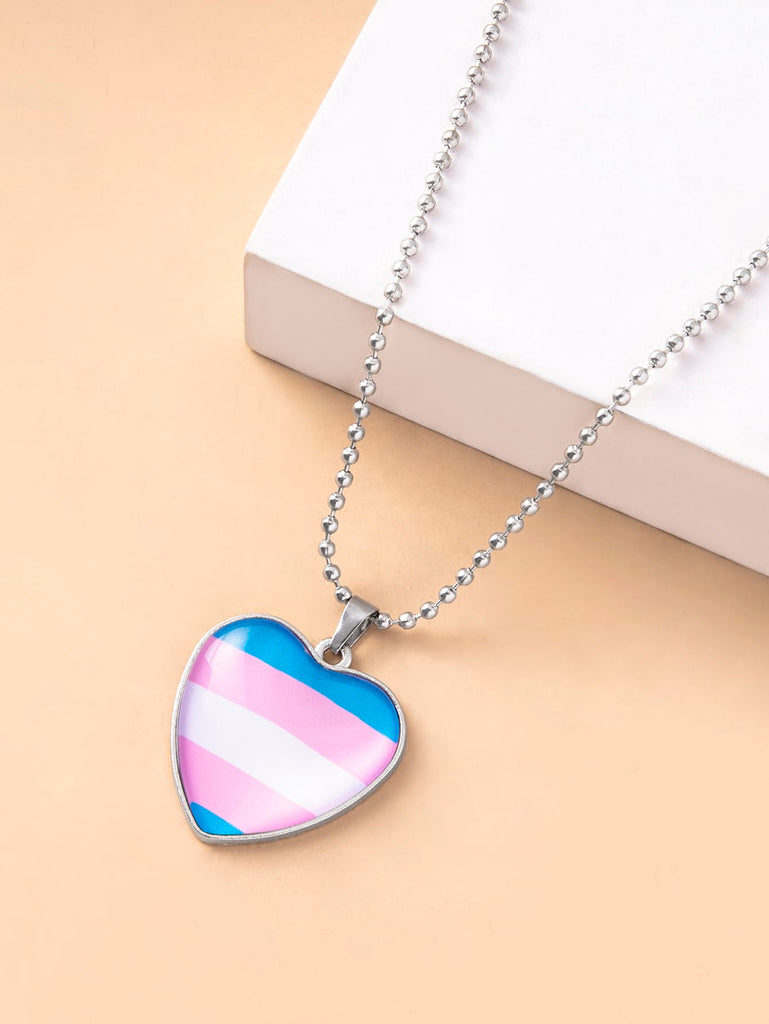 Trans Pride Flag Heart Pendant Necklace