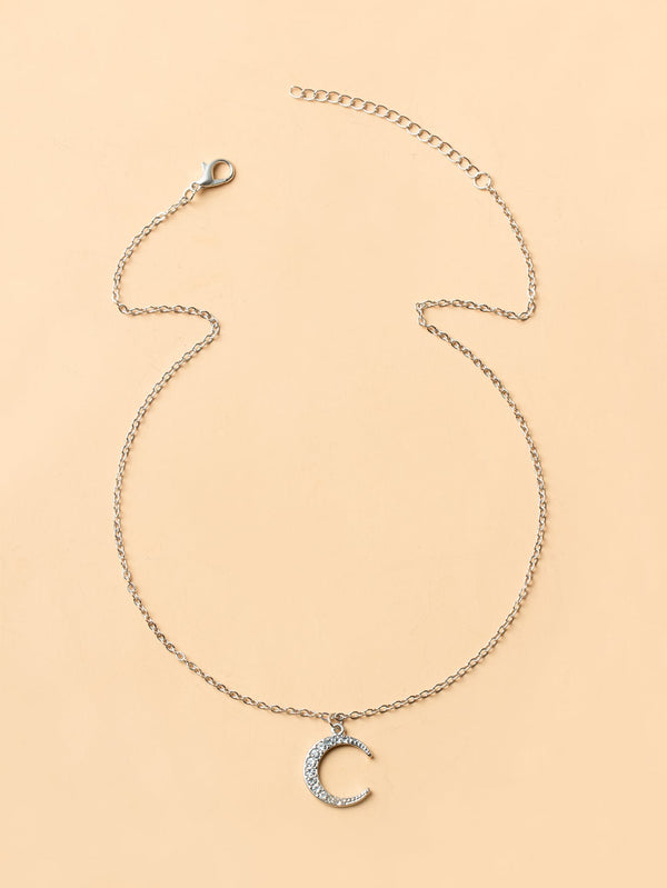 Rhinestone Moon Pendant Necklace