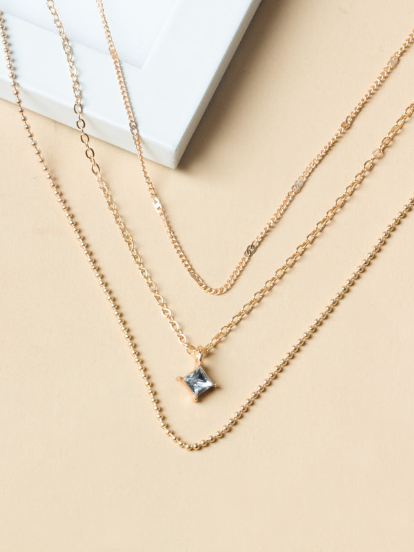 Geometric Rhinestone Charm Layered Necklace