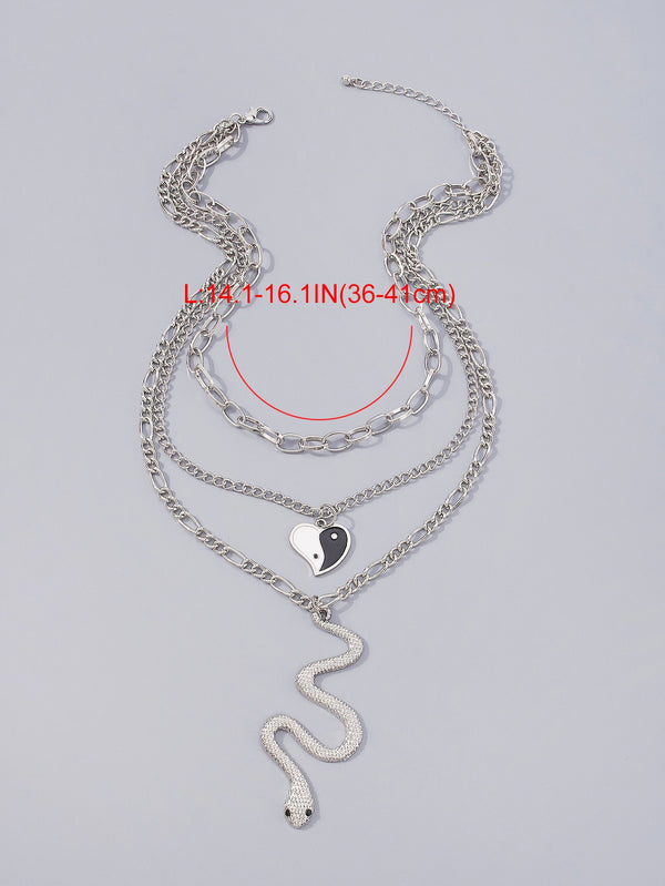 Snake & Heart Charm Layered Necklace