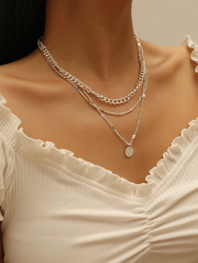 Disc Pendant Layered Necklace