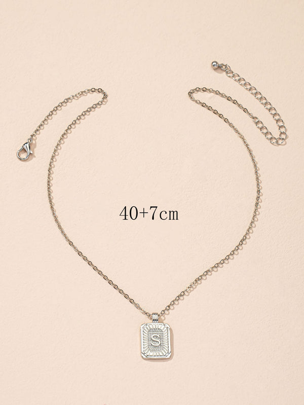 Letter Detail Geometric Charm Necklace