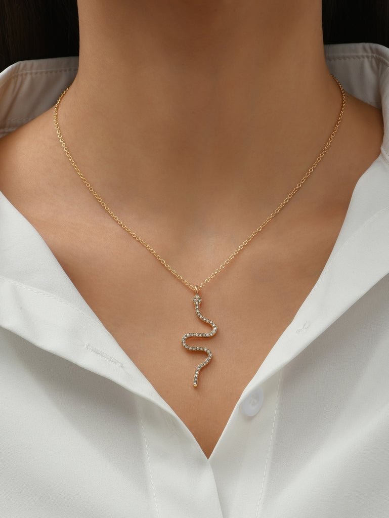 Rhinestone Snake Charm Necklace