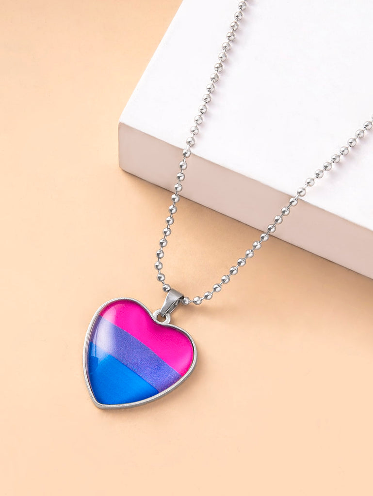 Bisexual Pride Flag Pattern Heart Pendant Necklace