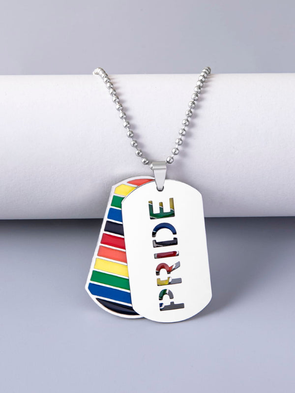 Men LGBT Rainbow Striped Geometric Charm Necklace