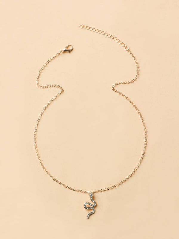 Rhinestone Snake Charm Necklace