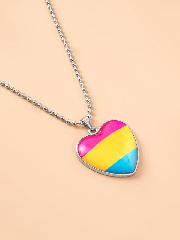 Pansexual Pride Flag Heart Pendant Necklace