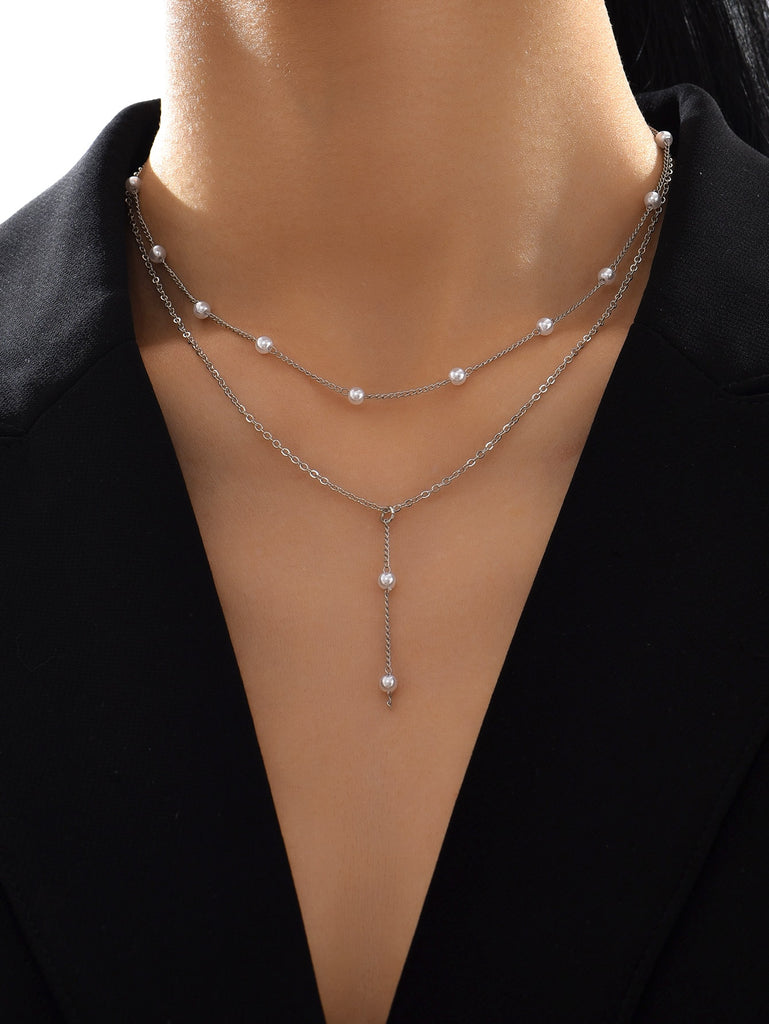 Faux Pearl Decor Layered Y Lariat Necklace