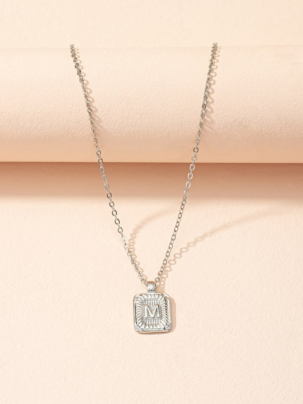 Letter Detail Square Pendant Necklace