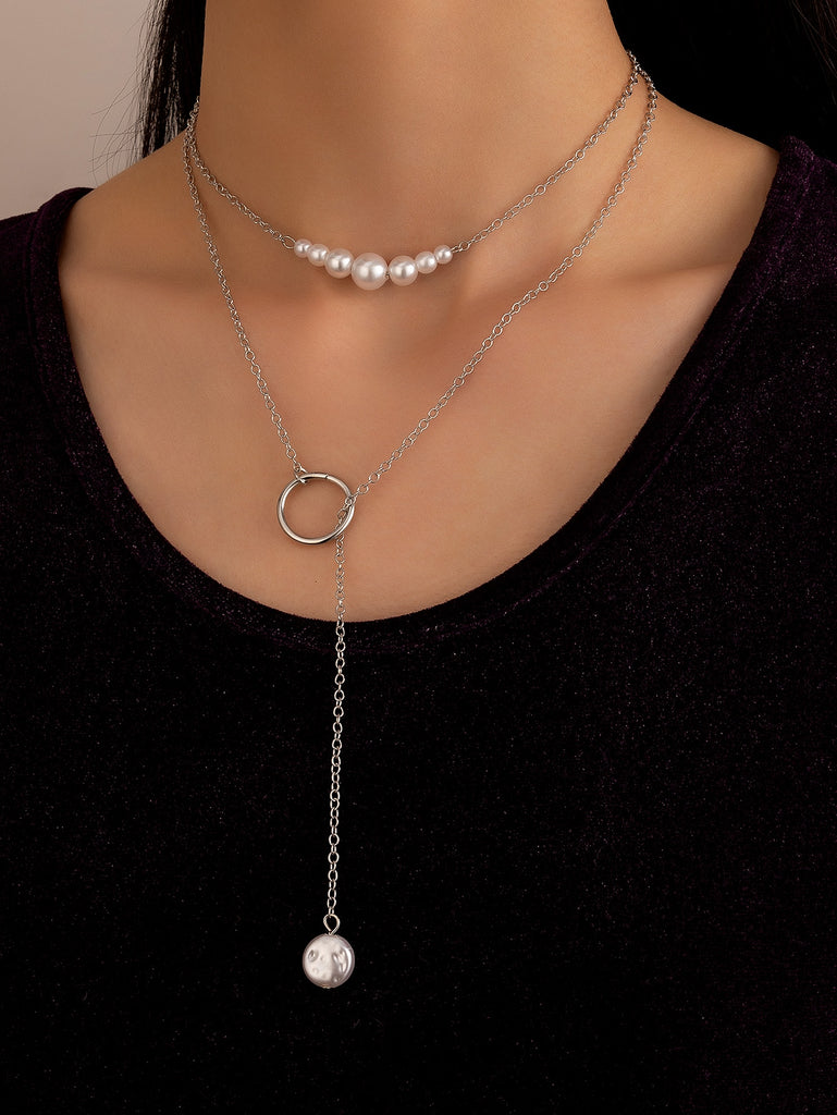 Faux Pearl Decor Layered Y Lariat Necklace