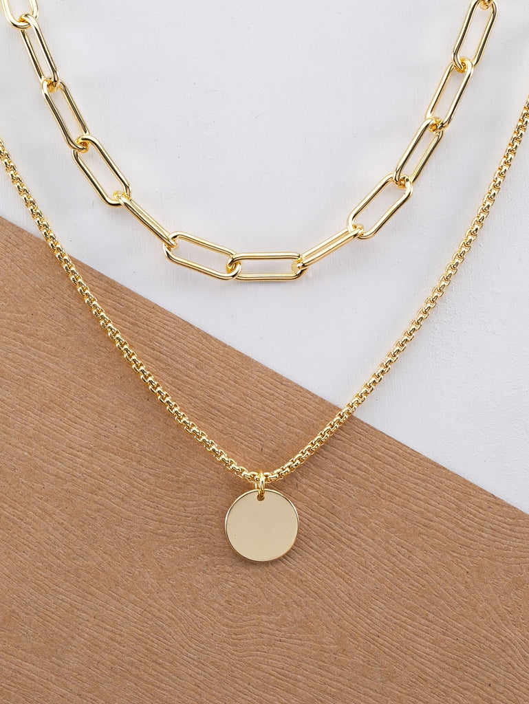 Chain Link Double Layer Circle Pendant Necklace