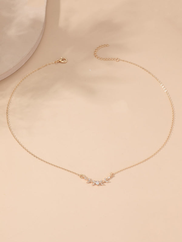 Zircon Heart & Leaf Charm Necklace