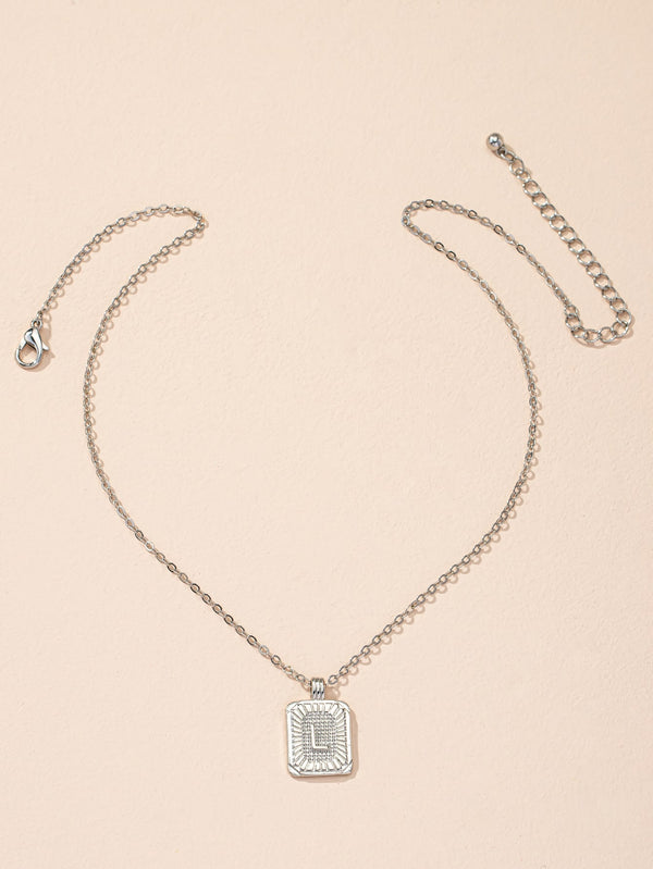 Letter Detail Square Pendant Necklace