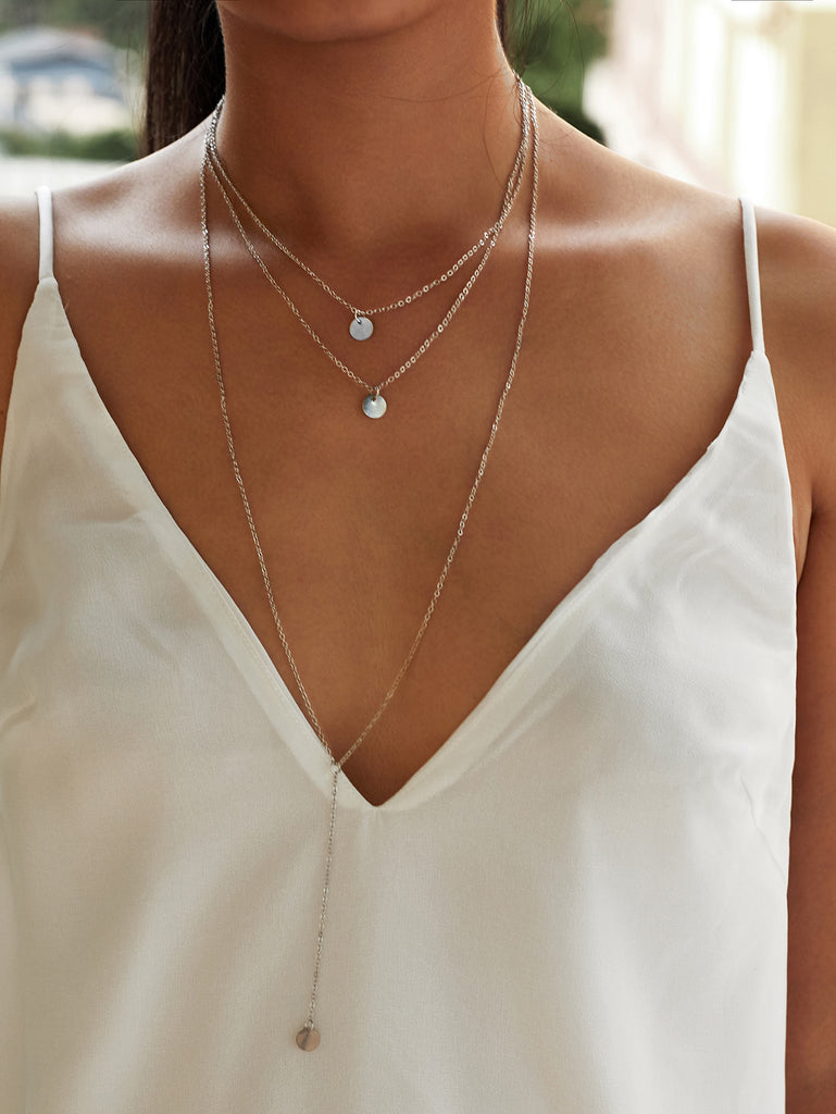 Sequin Pendant Design Chain Necklace Set
