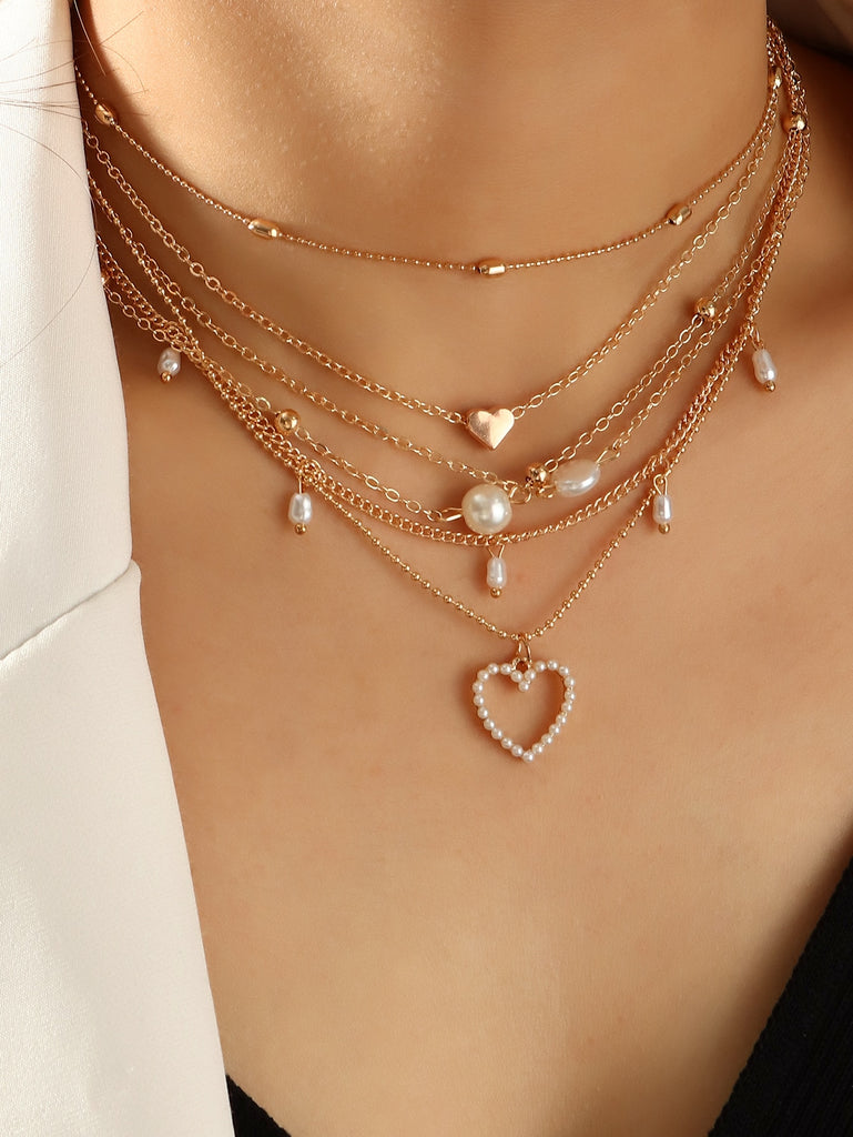 5pcs Heart Pendant Necklace
