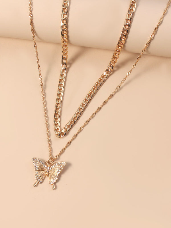 2pcs Gold Butterfly Charm Necklace