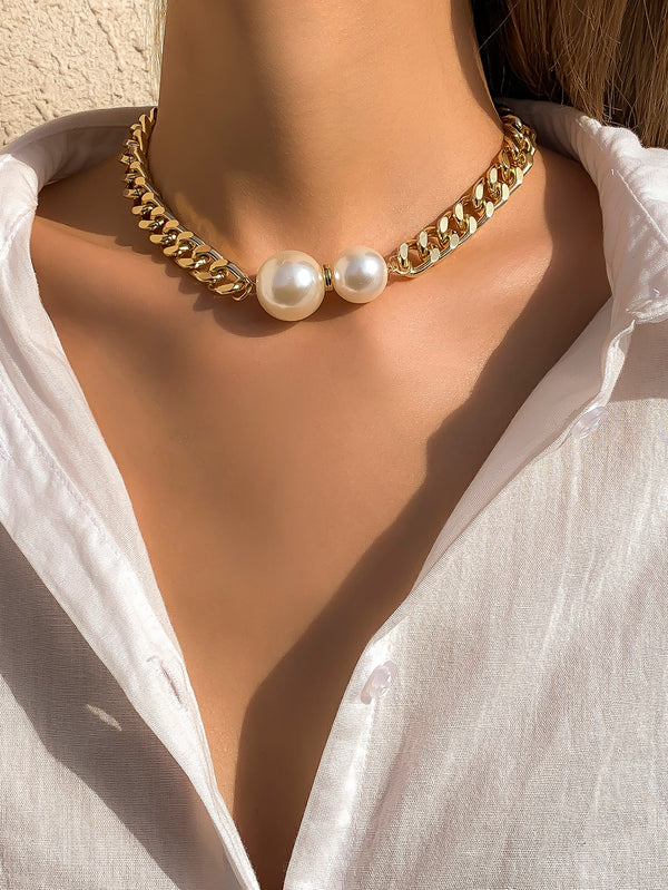 Faux Pearl Decor Chain Necklace