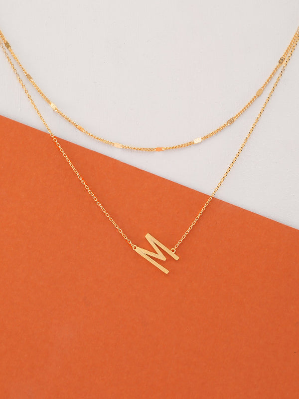 Dainty Layer Gold Chain Letter M Pendant Necklace