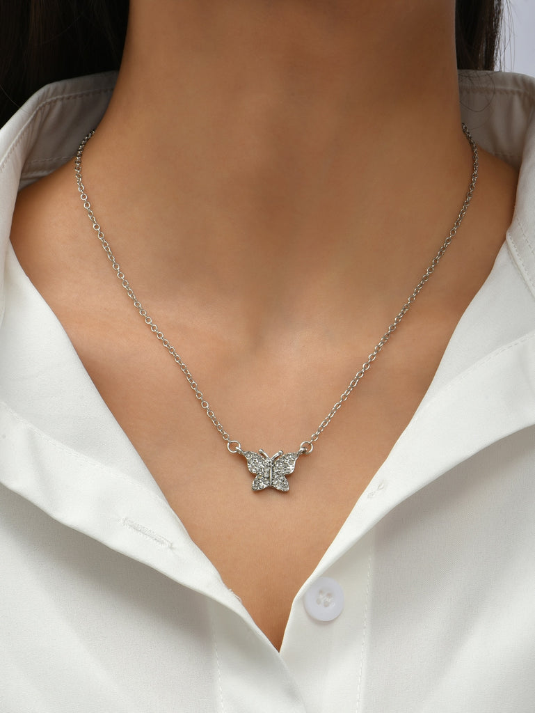 Rhinestone Decor Butterfly Pendant Necklace