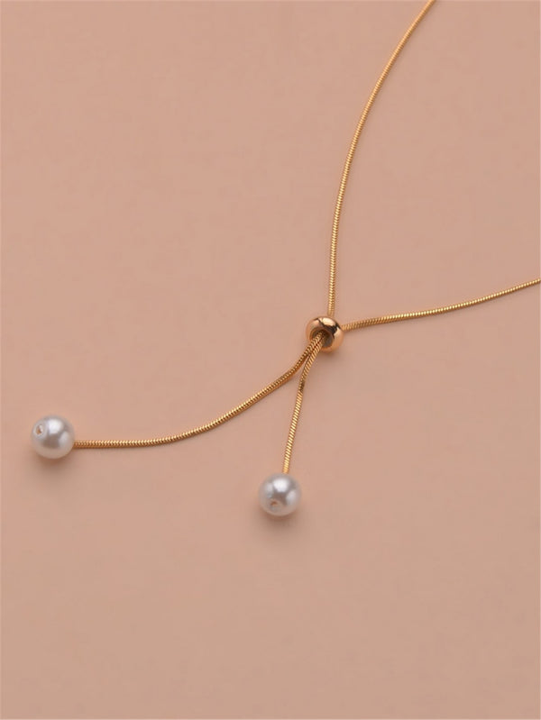 Faux Pearl Decor Y Lariat Necklace