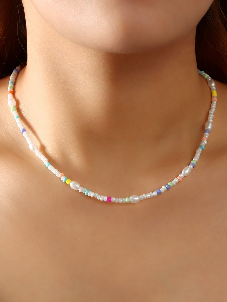 Color Block Beaded Necklace
