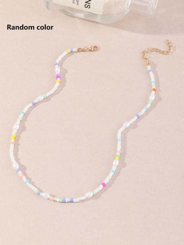 Color Block Beaded Necklace