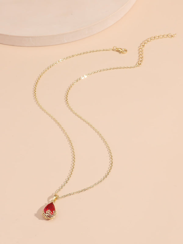 Zircon Water Drop Charm Necklace