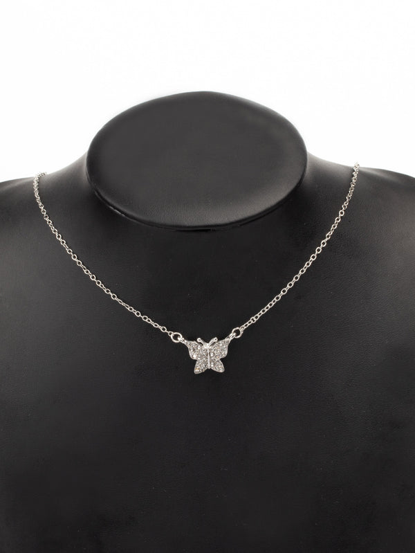 Rhinestone Decor Butterfly Pendant Necklace