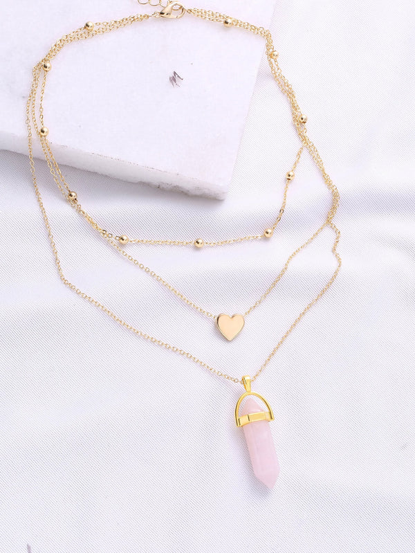 Gold Heart Pendant Layered Chain Necklace