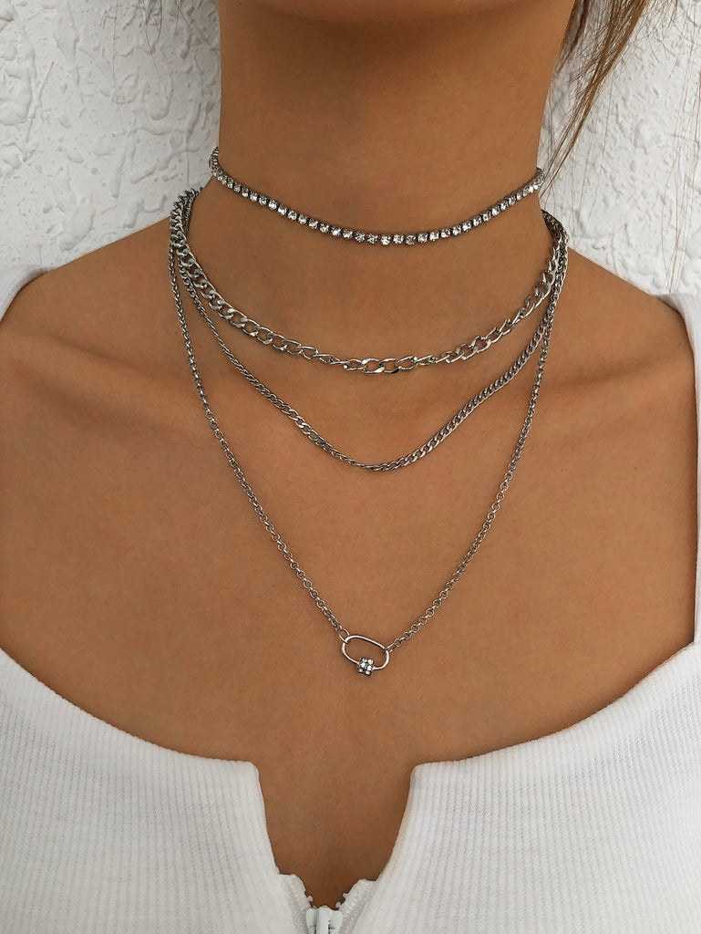 2pcs Rhinestone Decor Layered Necklace