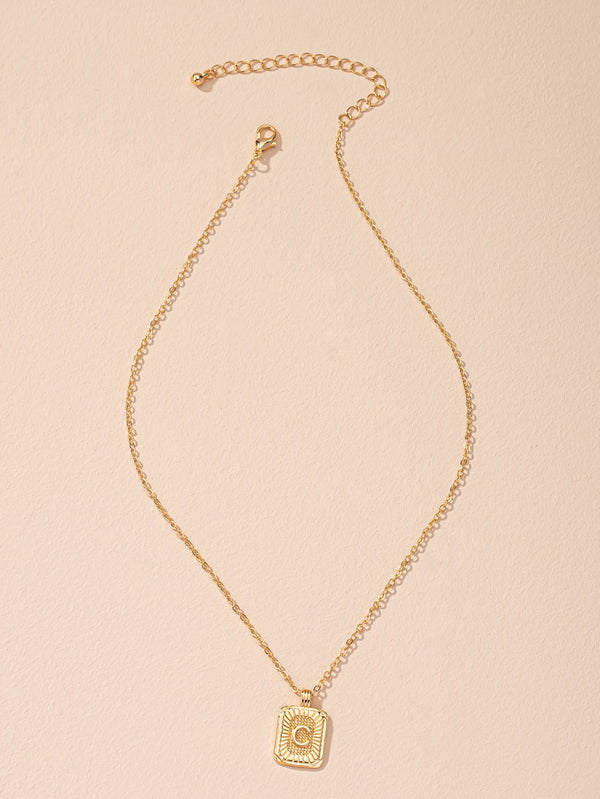 Letter Detail Geometric Charm Necklace