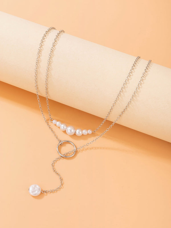 Faux Pearl Decor Layered Y Lariat Necklace