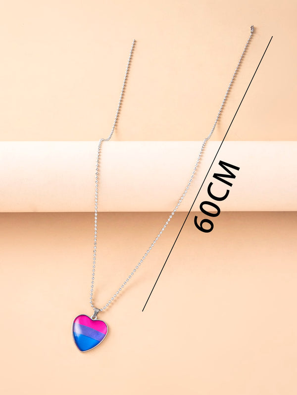 Bisexual Pride Flag Pattern Heart Pendant Necklace