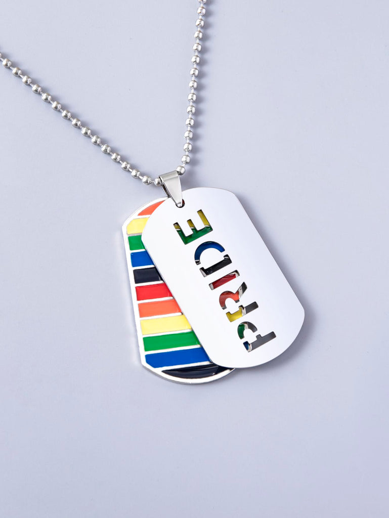 Men LGBT Rainbow Striped Geometric Charm Necklace