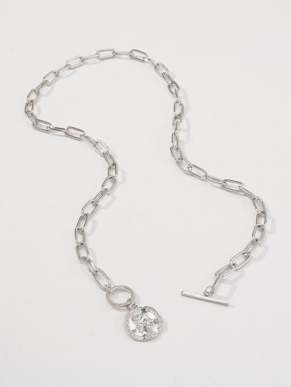 Textured Disc Charm Chain Necklace