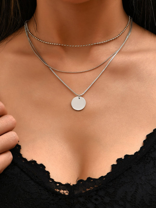 Disc Pendant Layered Necklace