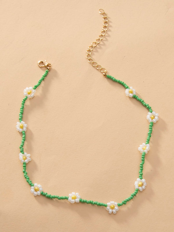 Flower Decor Beaded Necklace