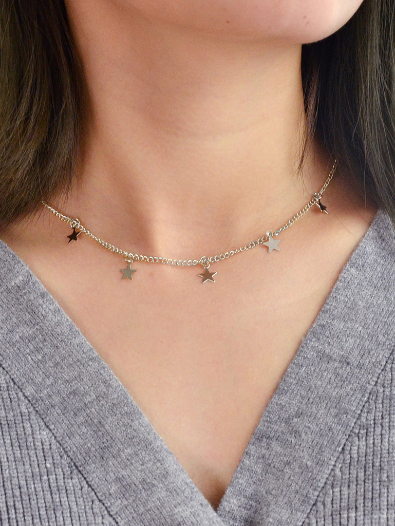 Silver Five-Star Pendant Simple Necklace